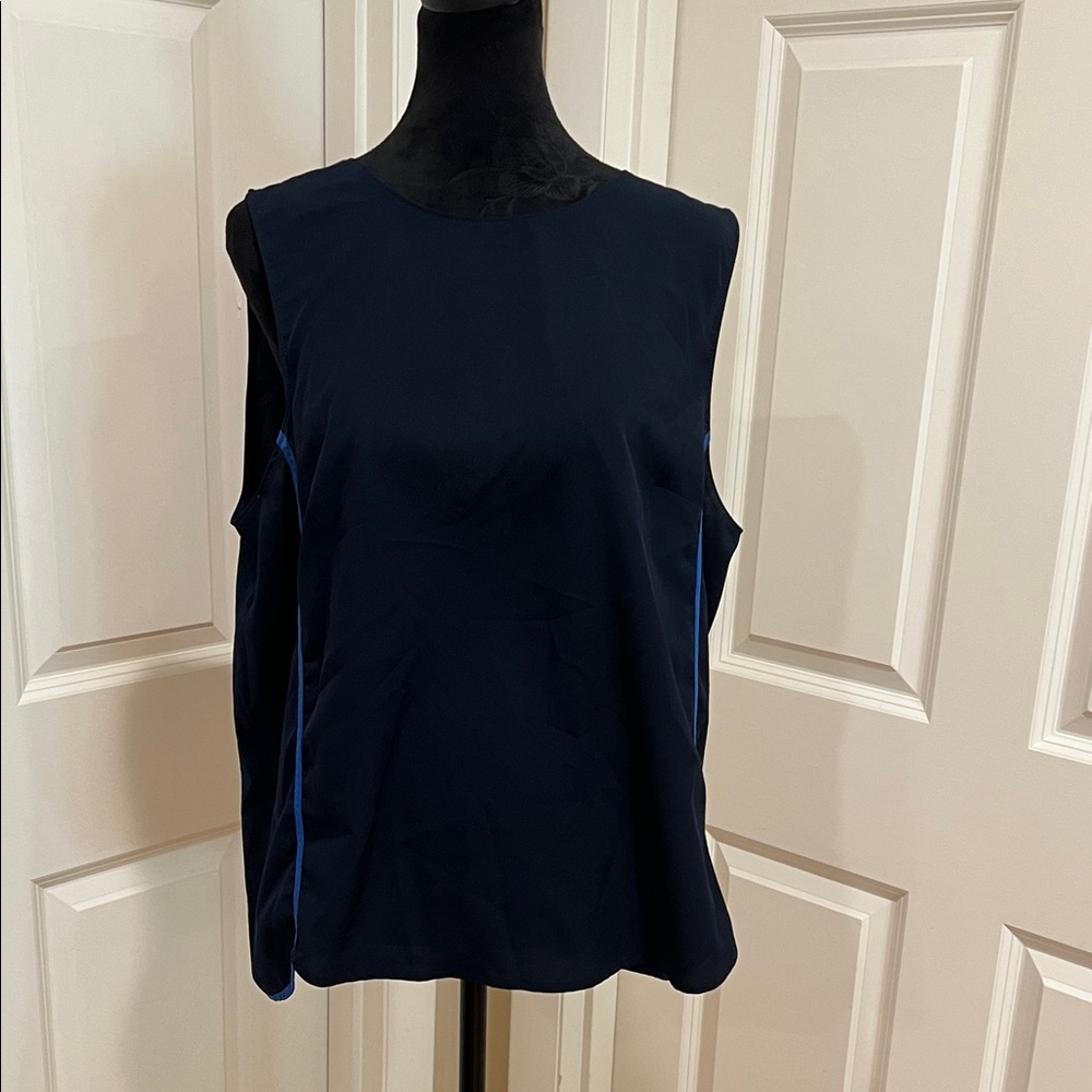 Woman’s, Banana Republic, navy blue, sleeveless, blouse. Size large.
